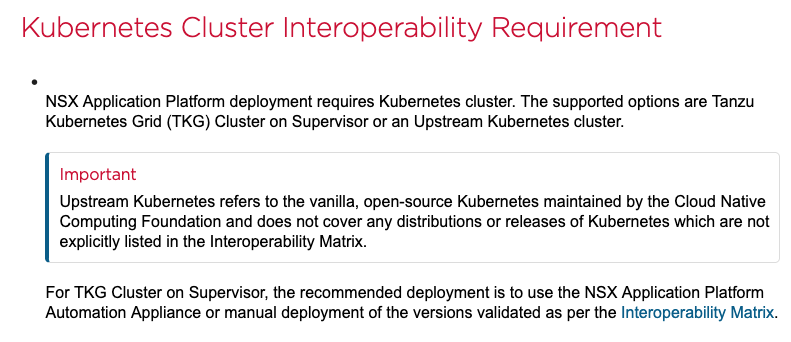 La Documentation VMware sur les clusters K8S supportés